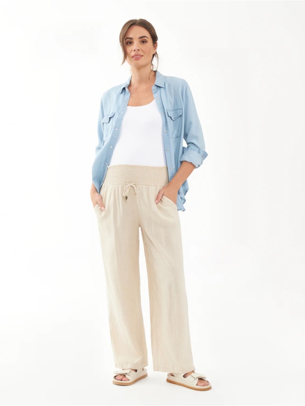 Indi Wide Leg Linen Pant Natural | Ripe Maternity | XS